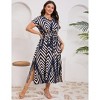 Womens Plus Size Business Casual Shirt Dress for Work Half Placket Summer Button Dress Short Sleeve Split Maxi Dress - 3 of 4