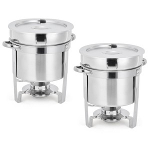 Soup Chafer Set of 2/4,Stainless Steel Round Soup Warmer with Pot, Notched Lids & Fuel Holders, Commercial Food Warmer for Buffets,Events and Party - 1 of 4