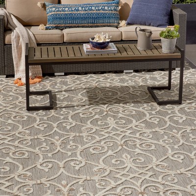 Natural Gray Flat Woven Floral Rectangular Area Rug