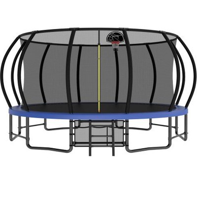 BestParts 16FT Outdoor Pumpkin Trampoline with Safety Net, Curved Poles, Basketball Hoop & Ladder, ASTM Certified