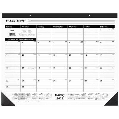 AT-A-GLANCE 2022 19" x 24" Monthly Calendar White/Black SK30-00-22