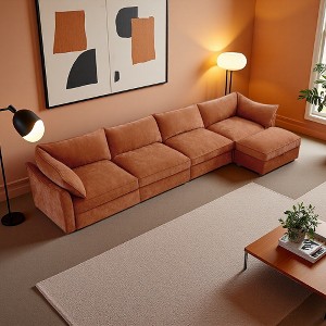 146.4" Chenille L-Shaped Modular Sectional Sofa with Storage Ottomans & Drawers Under Each Seat - 1 of 4