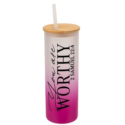 Elanze Designs You Are Worthy Vertical Walk in Faith Wrap-Around Design 25 Ounce Frosted Gradient Glass On-The-Go Coffee Travel Skinny Tumbler Mug