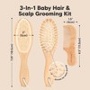 Baby Hair Brush and Comb Set, Oval Wooden Baby Brush Set for Newborns, Infant, Toddler Grooming Kit - image 2 of 4