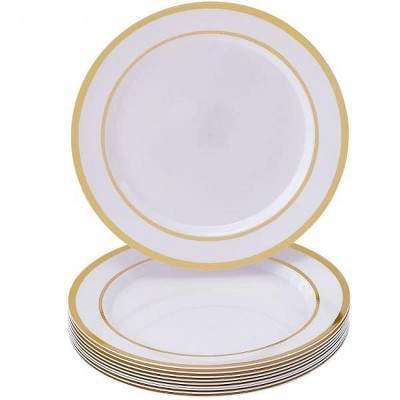 8 White Disposable Plastic Plates, Round Salad Plates, Dessert Plates, Heavy  Duty Reusable Plates 10 Pack Gold Marble Design 