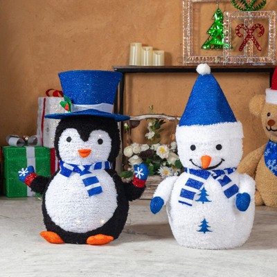 Karl Home 28inch Pop-up Set of  Snowman and Penguin Lighted Christmas Decoration