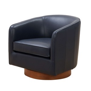 CAVINAS Leather Barrel Swivel Chair with Curved Backrest and Wood Base,Upholstered Swivel Living Room Chairs,Reading Chairs for Living Room - 1 of 4
