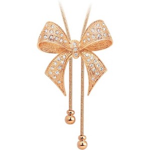 Adjustable Bow Tie Pendant Necklace, Fashion Ribbon Jewelry with Movable Charm - 1 of 4