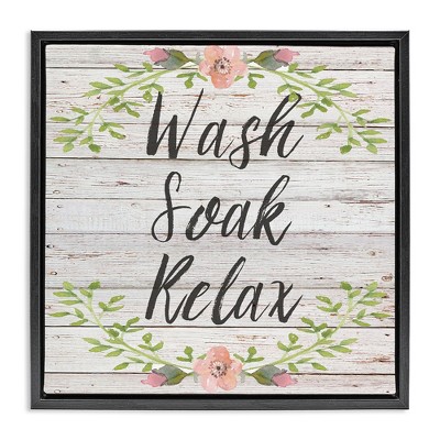 Stupell Industries Floral Wash Soak Relax Black Framed Floater Canvas Wall Art