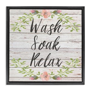 Stupell Industries Floral Wash Soak Relax Black Framed Floater Canvas Wall Art - 1 of 4