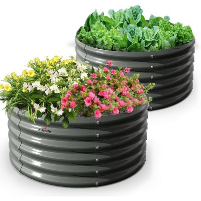 Chery Life 2-Piece 4 x 1.5 ft Galvanized Raised Garden Beds Outdoor, Round Metal Planter Box for Planting Vegetables Flowers Herb, Gray