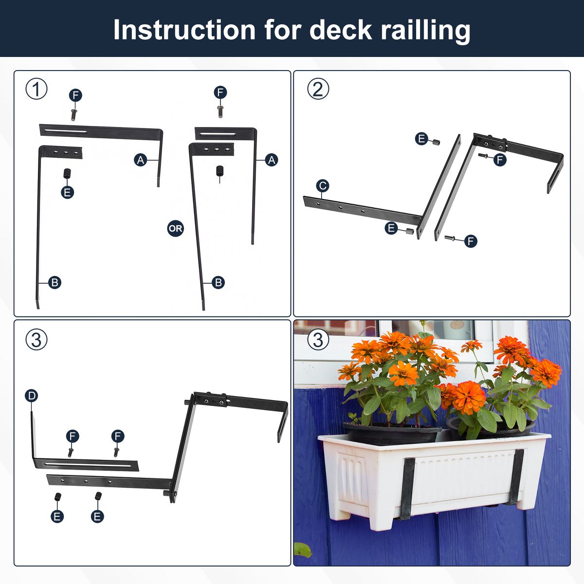 Unique Bargains Adjustable Universal Window Iron Planter Box Brackets With Wall Mounting Hook Black 6 Pcs - thumbnail 3