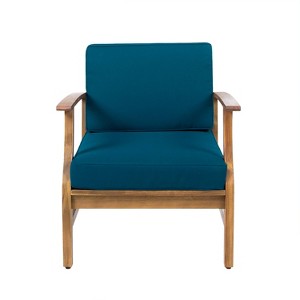 Christopher Knight Home Perla Outdoor Club Chair Acacia Wood Teak/Blue - 1 of 4