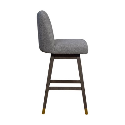 Grey Oak Wood Swivel Bar Stool with Boucle Fabric