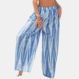 Women's Breezy Blue Leaf Print Beach Pants - Cupshe - 1 of 4