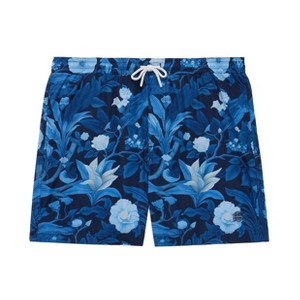 Future Planet Boys Kids Premium Designer Azure Fast-Dry 7" Swim Trunks Blue Floral - 1 of 4