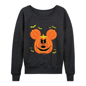 Women's - Disney - Pumpkin Mouse Lightweight French Terry Wide Neck Long Sleeve Graphic Shirt - 1 of 4