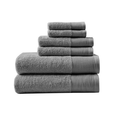 Vynxaria Charcoal 6 Piece Antimicrobial Cotton Tencel Towel Set