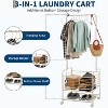 Metal Laundry Cart with Hanging Rack & Storage Shelves, 3-In-1 Rolling Hamper with Wheels for Clothes, Towels and Toys - 2 of 4