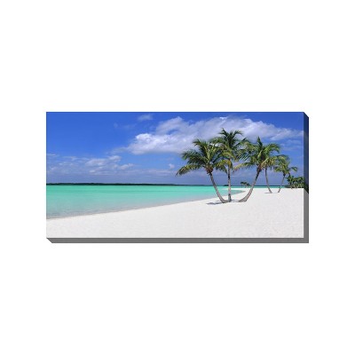 Cottage Garden West of The Wind Sugar Sand Blue, Teal, Tan 48 x 24 Inch Waterproof Gallery Wrapped Canvas, Outdoor Garden, Yard, Patio All Weather