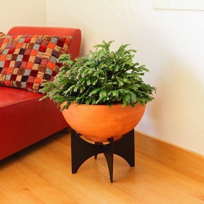 Burnt Sienna Galvanized Steel Planter Bowl with Black Iron Stand
