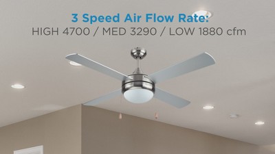 52-Inch Silver Brushed Nickel Ceiling Fan with Frosted Glass Light Kit