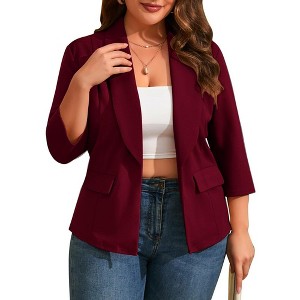YESFASHION Womens Plus Size Casual Blazer Office 3/4 Sleeve Open Front Cardigans Jacket Work Suit with Pockets - 1 of 4