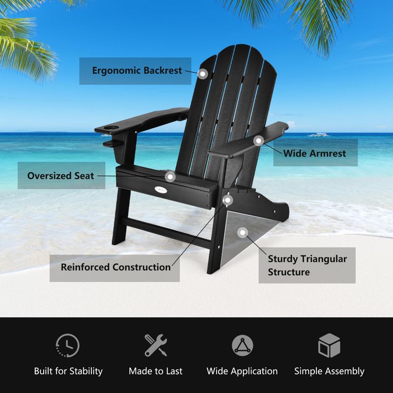 Tangkula 2PCS Adirondack Chair Outdoor with Cup Holde Weather Resistant Lounger Chair for Backyard Garden Patio and Deck Black/Grey/Turquoise/White, 4 of 9