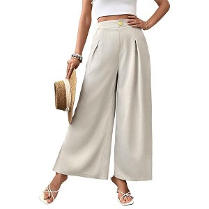 BLUEMING Women High Waist Palazzo Pants Casual Wide Leg Trousers Loose Side Slit Suit Pant with Pockets - 1 of 4