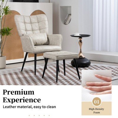 NicBex PU Leather Accent Chair,Upholstered Living Room Chairs with Curved Backrest and Metal Legs,Cozy Armchair,Accent Chairs for Living Room