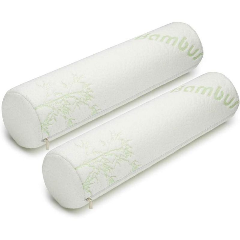Allsett Health 2 Pack Cervical Neck Memory Foam Pillow, Bolster Pillow, Neck Pillow Support for Sleeping | Bolster Pillow for Bed, Legs, Back- White, 1 of 8