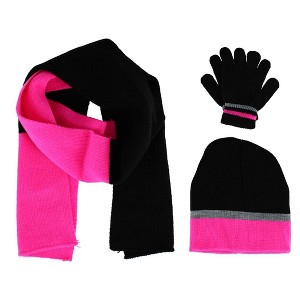 Connex Gear Girl's 8 - 16 Stripe Hat Scarf and Gloves 3 Piece Winter Set - 1 of 4