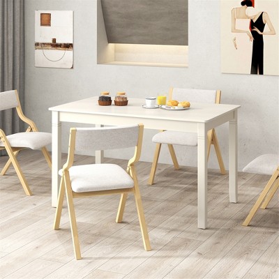 Cream White Rectangular Wooden Dining Table with Rubber Wood Legs