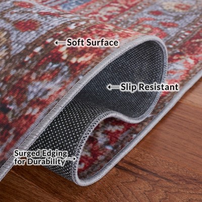 Tucson Blue and Rust Square Machine Washable Area Rug