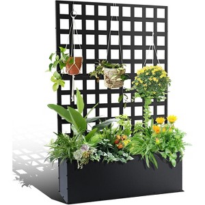 Metal Planter Box with Trellis, Raised Garden Bed, Outdoor Garden Box with Privacy Screen & Drainage Holes for Climbing Plants Flower, Black - 1 of 4