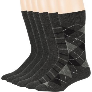 Men's Dress Socks Cotton - 6 pack- Seamless - Argyle, Dot, Striped - Shoe Size 9-12 L - Black, Brown | 7BIGSTARS KINGDOM - 1 of 4