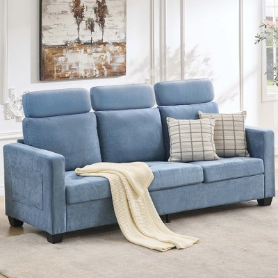 3 Seat Sofa Couch, 89'' Chenille Fabric Upholstered Sofa with Wide Armrest, Comfy Couches with Side Storage Pockets for Living Room, Bedroom