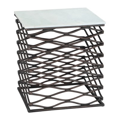 HomeRoots 22" White And Bronze Marble And Aluminum Square Frame End Table