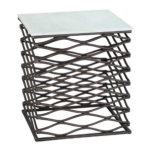 HomeRoots 22" White And Bronze Marble And Aluminum Square Frame End Table - 1 of 4
