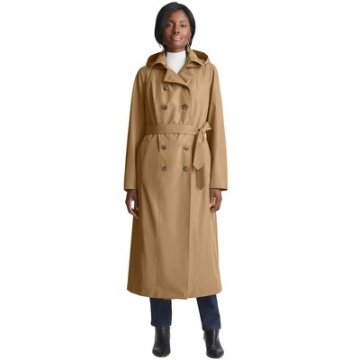 Jessica London Women's Plus Size Double Breasted Long Trench Raincoat