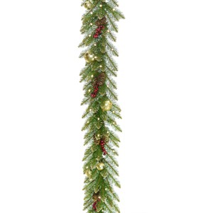 National Tree Company Pre-Lit Artificial Christmas Garland, Green, Dunhill Fir, With Pine Cones, Frosted Branches, Berry Clusters, Plug In,9 Feet - 1 of 3