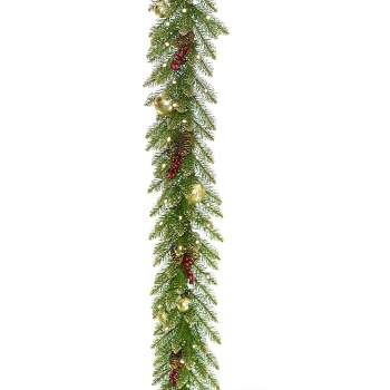 National Tree Company Pre-Lit Artificial Christmas Garland, Green, Dunhill Fir, With Pine Cones, Frosted Branches, Berry Clusters, Plug In,9 Feet