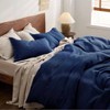 King Size 100 Cotton Waffle Weave Navy Blue Duvet Cover, Breathable Soft, 3 Pieces, 104x90 - 2 of 4