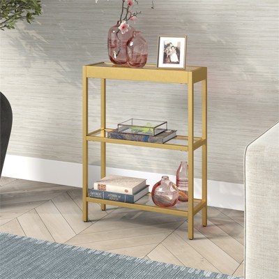 Gold Steel and Glass Rectangular Console Table with Storage