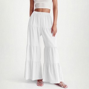 Clotth Womens Flowy Boho Pants - Elastic High Waist Ruffle Hem Wide Leg Beach Loose Palazzo Pants, Summer Baggy Tiered Flared Trousers - 1 of 4