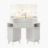 48" Corner Fluted  Makeup Vanity Desk w/ 3-Panel Lighted Mirror & Charging Station - Fluted Glass Top Makeup Desk w/Drawers for Bedroom - 2 of 3