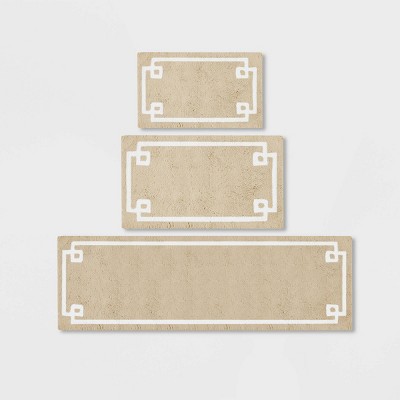 Taupe Cotton Tufted Bath Rug with White Border