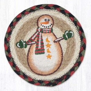 Earth Rugs Farmhouse Holiday Round Large Coaster 7" – Snowman with Moon & Stars - 1 of 3