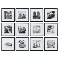 12pc 12" x 12" Black Frame Kit, Matted To 7.5" x 7.5" - Gallery Perfect