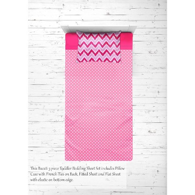 Bacati - MixNMatch Pink Chevron Dots 3 pc Toddler Sheet Set